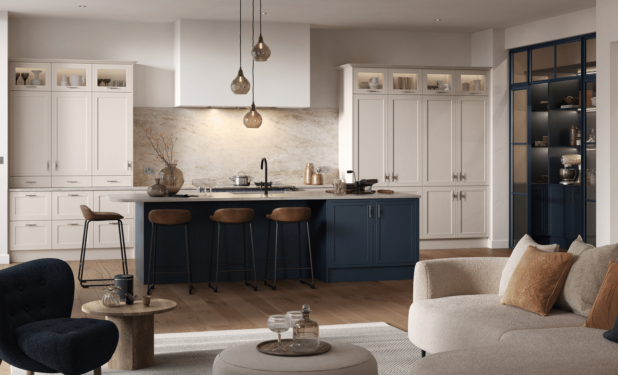 Arrington Shell and Slate Blue kitchen