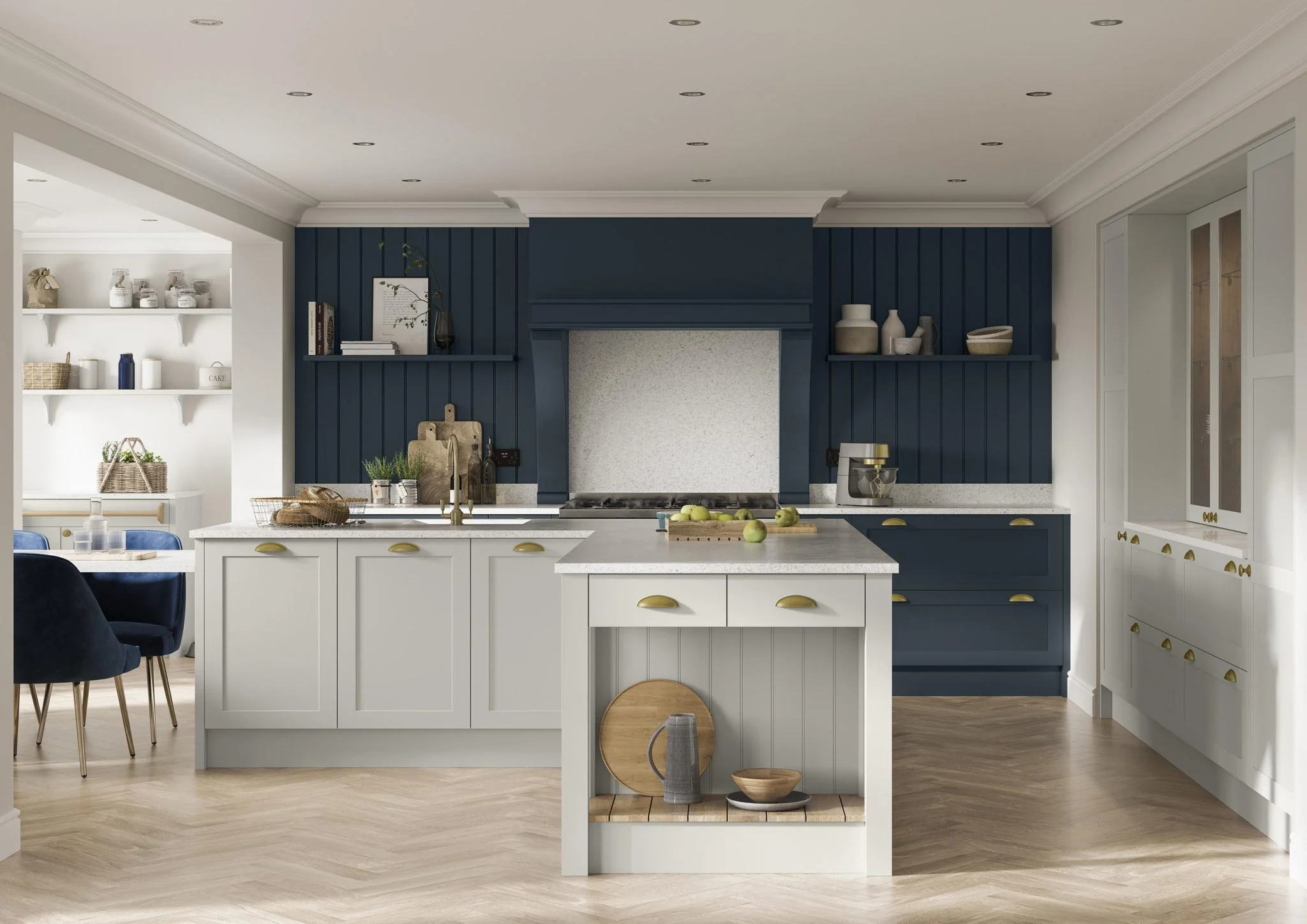 Clifden Marine and Light Grey kitchen