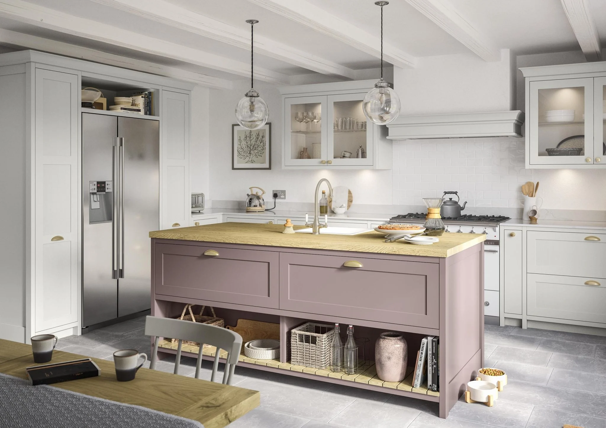 Clifden Vintage Pink and Light Grey kitchen