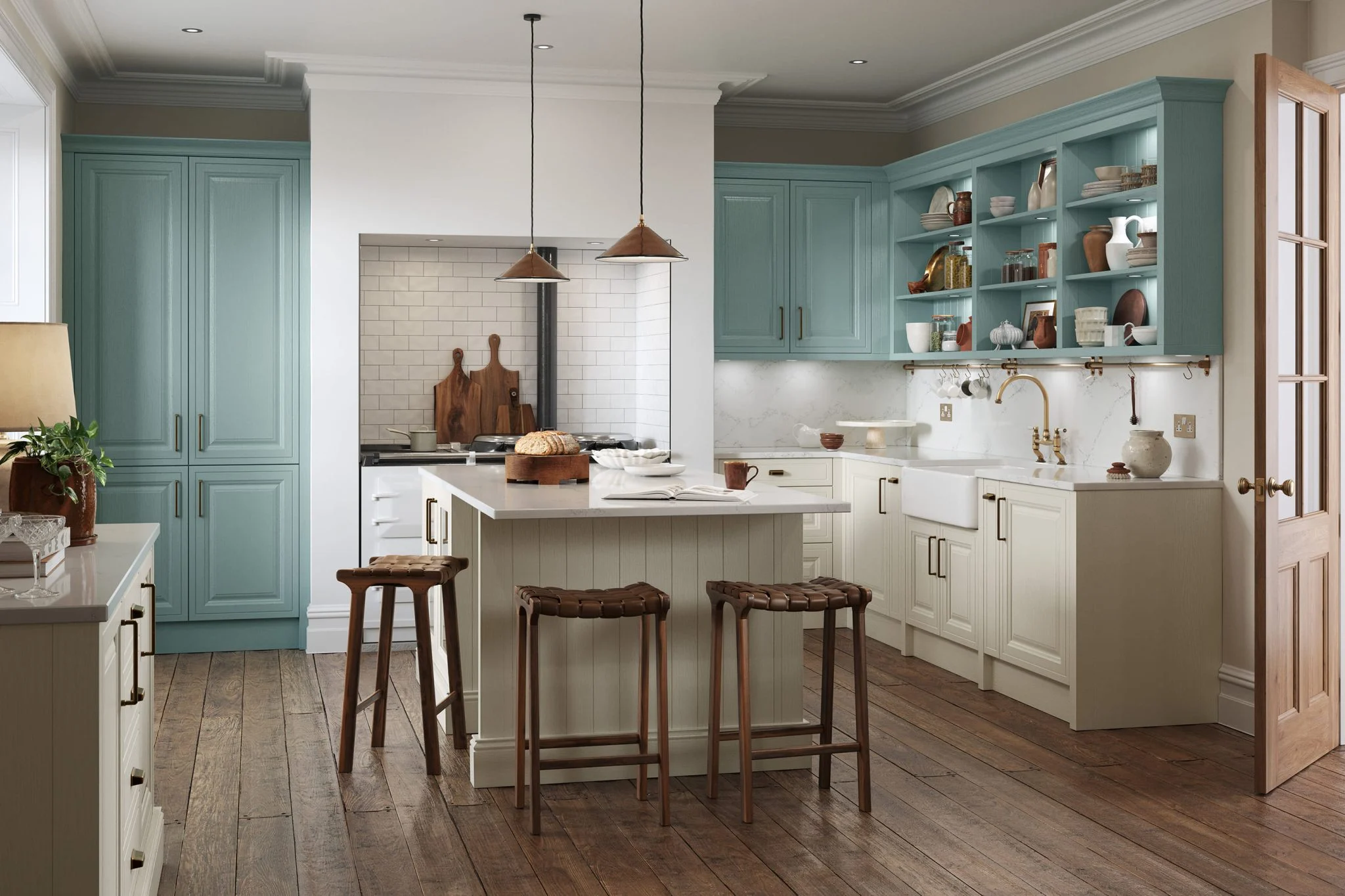 Jacobsen Taupe Grey and Light Teal kitchen